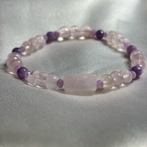 Elegant hand crafted Pink Quartz and Purple Lepidolite Beaded Stretch Bracelet